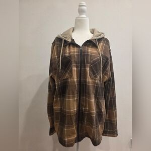 Brooklyn Cloth Tan and Brown Plaid Hooded Jacket